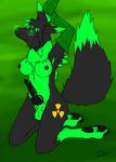  balls black_fur breasts canine claws dickgirl digimon erection fox fur green_eyes green_fur green_theme intersex looking_at_viewer mammal nipples pawpads penis renamon smile solo toxic zai zaigane 