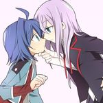  1girl ahoge bad_id bad_pixiv_id blue_eyes blue_hair cardfight!!_vanguard sendou_aichi shacttainw simple_background tokura_misaki white_hair 