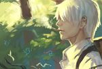  benitama cigarette covered_eyes ginko male_focus mushishi nature smoking solo white_hair 