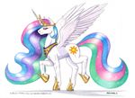  baron_engel crown cutie_mark equine female feral friendship_is_magic fur hair horn horse jewelry looking_at_viewer mammal multi-colored_hair my_little_pony pink_eyes pony princess_celestia_(mlp) solo white_fur winged_unicorn wings 