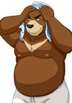  biceps black_eyes brown_fur chubby fur grizzly_bear juuichi_mikazuki male mammal moobs morenatsu overweight solo topless unknown_artist 