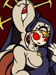  1girl breasts cross double_(skullgirls) dual_persona mikudrop monster monster_girl nun red_eyes skullgirls smile solo tagme 