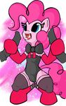  blue_eyes bow_tie camel_toe clothing crouching cum cum_in_mouth cum_inside elbow_gloves english_text equine female friendship_is_magic fur gloves hair horse legwear mammal my_little_pony open_mouth pink_fur pink_hair pinkie_pie_(mlp) pony ricocake solo stockings text tongue tongue_out 