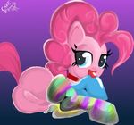  anus blue_eyes equine female feral friendship_is_magic fur hair horse looking_at_viewer lying mammal my_little_pony on_side pink_fur pink_hair pinkie_pie_(mlp) pony pussy ricocake socks solo 