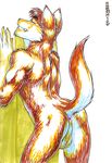  anthro anus balls butt canine looking_at_viewer male mammal meesh nude pinup pose presenting solo 
