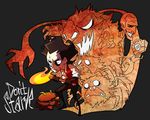  2boys artist_request black_hair don&#039;t_starve don't_starve extra_eyes fire frown grin horns male male_focus maxwell_(don&#039;t_starve) maxwell_(don't_starve) monster multiple_boys multiple_eyes radio short_hair smile spider teeth torch wilson_(don&#039;t_starve) wilson_(don't_starve) 