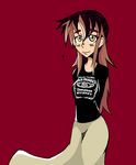  ? alternate_costume bad_id bad_pixiv_id clothes_writing hijiri_byakuren jack_daniel's multicolored_hair red_background setz shirt simple_background skirt solo t-shirt touhou two-tone_hair yellow_eyes 