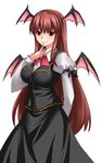  arm_behind_back bat_wings breasts brown_hair finger_to_mouth head_wings highres koakuma large_breasts lips long_hair long_skirt red_eyes skirt solo touhou very_long_hair wings yagami_(mukage) 