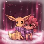  brown_eyes brown_fur canine duo eevee feral fox fur green_eyes mammal multiple_tails nintendo open_mouth pawpads paws pink_theme pok&#233;mon pok&eacute;mon scarf sitting smile sparkle sunshineikimaru teeth video_games vulpix 