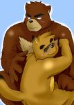  biceps blush butt chubby embrace eyewear fur gay glasses grizzly_bear hug juuichi juuichi_mikazuki kounosuke male mammal morenatsu nude size_difference tanuki unknown_artist 