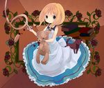  :o black_eyes blonde_hair book braid cat dress flower majo_no_ie mugiyu noose rose scissors solo stuffed_animal stuffed_toy teddy_bear twin_braids viola_(majo_no_ie) 