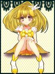  bike_shorts blonde_hair boots border bow breasts choker cure_peace earrings hair_flaps jewelry kise_yayoi long_hair magical_girl medium_breasts ponytail precure sausu_(himakuma) shorts shorts_under_skirt sitting skirt smile smile_precure! solo tiara v wrist_cuffs yellow yellow_bow yellow_eyes yellow_shorts yellow_skirt 