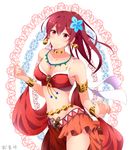  arabian_clothes armlet belly_chain choker coin_(ornament) dancer earrings flower free! harem_outfit iincho_(airi8751) jewelry matsuoka_gou midriff navel necklace ponytail red_eyes red_hair skirt solo splash_free 