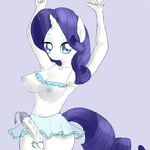  anthro anthrofied balls blue_eyes breasts clothing dickgirl equine ezkarpy female friendship_is_magic fur hair horn horse intersex looking_at_viewer mammal my_little_pony nipples penis pony purple_hair rarity_(mlp) solo unicorn urethral_insertion vein veiny_penis white_fur 