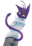  ciro feline fur looking_at_viewer looking_back male mammal morenatsu plain_background purple_fur shin_kuroi white_background 