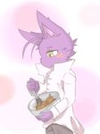  blush cat clothing cooking feline fur happy mammal morenatsu purple_fur shin_kuroi shirt simple_background 