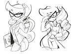  clipboard cropped_legs curly_hair facepalm glasses greyscale johnny_test labcoat long_hair mary_test monochrome pencil ponytail sho-n-d solo 