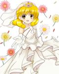  blonde_hair bridal_veil bride choker dress elbow_gloves flower gloves kise_yayoi open_mouth precure sausu_(himakuma) smile smile_precure! solo tiara veil wedding_dress yellow_eyes 