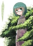  androgynous blush bush flat_chest glasses green_hair japanese_clothes jiang-ge joshiraku kimono kuurubiyuutei_gankyou short_hair 