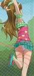  arm_scrunchie arms_up back bdsm bobby_socks bondage bound brown_hair chain-link_fence fence frilled_skirt frills hair_ornament hair_scrunchie haruyama_kazunori heart heart_print kuromajo-san_ga_tooru!! long_hair one_side_up panties polka_dot polka_dot_panties scrunchie shion_megu side_ponytail skirt socks solo underwear 