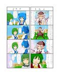  5girls ^_^ anger_vein animal_ears blue_eyes blue_hair blush bow cirno closed_eyes comic commentary_request daiyousei day earrings fang flower green_hair hair_bow hair_ribbon hat highres jewelry kazami_yuuka multiple_4koma multiple_girls mystia_lorelei necktie outdoors pantyhose pink_hair red_eyes ribbon short_hair shouting side_ponytail smile speech_bubble sunflower sunlight teera_(tera_zilla) touhou translation_request wings wriggle_nightbug 