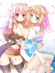  aqua_eyes archbishop ass backlighting blonde_hair blush bow breasts fishnets hair_bow hair_ornament hand_on_breast horns large_breasts masaya_ichika multiple_girls navel no_panties petals pussy ragnarok_online red_eyes shadow_chaser short_hair thighhighs 