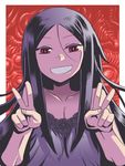  bad_id bad_tumblr_id bangs black_hair character_request copyright_request double_v flat_chest grin highres lingerie long_hair matsuda_yuusuke negligee parted_bangs red_eyes smile solo underwear v 