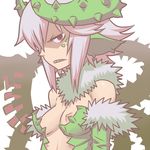  bad_id bad_tumblr_id bare_shoulders breasts bridal_gauntlets center_opening fur_collar fur_trim hair_over_one_eye looking_at_viewer matsuda_yuusuke nipples nise_maou_dokuzeru oversized_breast_cup pink_hair plant plant_girl red_eyes sharp_teeth short_hair small_breasts solo teeth tsurime upper_body venus_flytrap yuusha_to_maou 