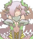  :&lt; armor armored_dress bad_id bad_tumblr_id bare_shoulders breasts cleavage fur_collar fur_trim indian_style matsuda_yuusuke nise_maou_dokuzeru pink_hair plant plant_girl red_eyes scales short_hair sitting small_breasts solo v_arms vines yuusha_to_maou 