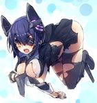  black_hair black_legwear blush boots breasts cleavage eyepatch full_body gloves headgear kantai_collection large_breasts open_mouth pantyhose short_hair simple_background sketch skirt solo tears tenryuu_(kantai_collection) thighhighs torn_clothes torn_legwear ukyo_rst white_background 