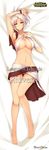  absurdres bare_shoulders barefoot bed belt breasts character_name cleavage copyright_name dakimakura dean folded_ponytail full_body groin highres large_breasts league_of_legends legs looking_at_viewer lying navel on_back open_mouth red_eyes riven_(league_of_legends) short_hair silver_hair solo text_focus thigh_gap thighs torn_clothes white_hair 