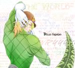  character_name diego_brando dinosaur_tail divina_corona english gloves green_eyes green_shirt hands_on_own_face hat jojo_no_kimyou_na_bouken looking_at_viewer looking_back male_focus muscle scales scary_monsters_(stand) shirt solo stand_(jojo) steel_ball_run sweater tail turtleneck white_gloves 