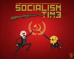  canine dog grimorioilustrado gun hammer human jake_the_dog mammal marx parody plain_background ranged_weapon red_background rifle sickle suit unknown_artist weapon 