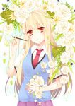  art_brush bad_id bad_pixiv_id blonde_hair flower holding long_hair looking_at_viewer momose necktie orange_eyes paintbrush panties rose sakura-sou_no_pet_na_kanojo school_uniform shiina_mashiro solo underwear white_flower white_rose 