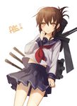  bad_id bad_pixiv_id banned_artist blush brown_eyes brown_hair folded_ponytail hair_up harano inazuma_(kantai_collection) kantai_collection long_hair looking_down school_uniform serafuku skirt solo 