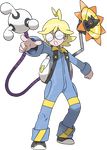  ahoge backpack bag blonde_hair citron_(pokemon) clemont glasses gym_leader jumpsuit nintendo official_art pokemon 