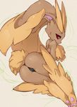  animal_ears ass black_sclera bunny_ears bunny_tail from_behind furry gen_4_pokemon legs_together lopunny panties paws pokemon pokemon_(creature) red_eyes slugbox solo tail thong topless underwear 