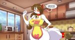  apron blush cat clothing collar dialogue english_text feline female kitchen mammal mastergodai speech_bubble text 