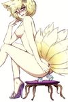  anal anal_object_insertion animal_ears blonde_hair blush breasts chair double_penetration eyelashes fox_ears fox_tail high_heels lenk64 looking_back medium_breasts multiple_tails nipples nude object_insertion self_upload shoes simple_background sitting sketch smile solo tail touhou vaginal vibrator white_background yakumo_ran yellow_eyes 