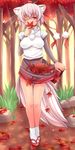  animal_ears breasts covering_mouth geta hasu_(hk_works) hat image_sample inubashiri_momiji leaf maple_leaf md5_mismatch medium_breasts one_eye_closed pixiv_sample red_eyes short_hair silver_hair skirt_basket socks solo tail tengu-geta tokin_hat touhou wolf_ears wolf_tail 