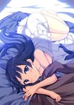  bad_id bad_pixiv_id barefoot bed_sheet black_eyes black_hair blush dress gokou_ruri long_hair looking_at_viewer lying mole mole_under_eye necktie on_side ore_no_imouto_ga_konna_ni_kawaii_wake_ga_nai pants parted_lips peach_(momozen) solo white_dress 