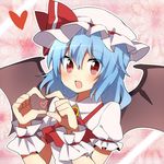  bad_id bad_pixiv_id bat_wings blue_hair blush dress flower_(symbol) hat heart jewelry looking_at_viewer mob_cap open_mouth pink_dress red_eyes remilia_scarlet ribbon saibi short_hair smile solo touhou wings 