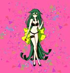  bikini black_bikini bow esu-i frilled_bikini frills gatchaman_crowds green_eyes green_hair hair_bow large_bow long_hair md5_mismatch ribbon solo swimsuit utsutsu very_long_hair 