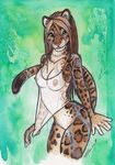  breasts clothed clothing clouded_leopard feline female leopard looking_at_viewer mammal shiverz skimpy solo traditional_media translucent wet 
