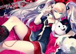  bad_id bad_pixiv_id blue_eyes boots bow breasts character_name copyright_name danganronpa danganronpa_1 enoshima_junko hair_bow hair_ornament knee_boots long_hair medium_breasts monokuma nail_polish necktie nekonabe_ao pink_hair school_uniform skirt sleeves_rolled_up smile spoilers twintails 