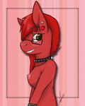  anthro breasts brown_eyes collar elenazilla equine eyewear female fur glasses hair horse looking_at_viewer mammal my_little_pony nipples original_character piercing pony red_fur red_hair smile solo 