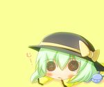  black_eyes green_hair hat komeiji_koishi noiz ribbon short_hair solid_circle_eyes third_eye touhou translated 