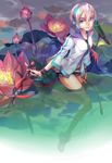  blue_eyes carrot_(supercarrot) flower headset highres jacket lotus shoes short_hair vocaloid vocanese water wristband yanhe 