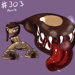  anus brown_body cytwex female looking_at_viewer looking_back masturbation mawile nintendo pok&#233;mon pok&eacute;mon pussy red_eyes saliva solo steam teeth tongue tongue_out video_games 