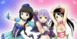  black_hair brown_eyes cleavage collar elbow_gloves gloves gray_eyes hat hirowa_nagi idolmaster idolmaster_cinderella_girls koshimizu_sachiko long_hair ponytail purple_hair ribbons short_hair twintails ujie_mutsumi wet wings yellow_eyes yuka_nakano 